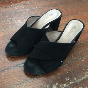 Black Suede Criss Cross Low Heeled Slides Mules 6